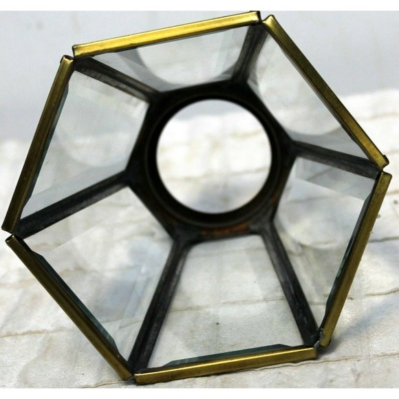 Clear 6-sided Faceted Glass Small Lamp Shade Brass Ceiling Fan 5" Tall Brushed - Picture 7 of 8